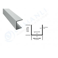 Alüminyum U profil 12mm x   12mm   x 12mm x  1.2mm